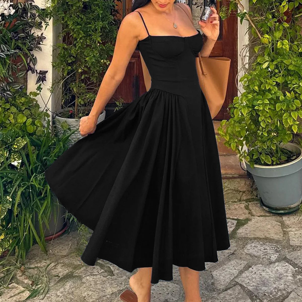 Camille Corset Midi Dress - Black