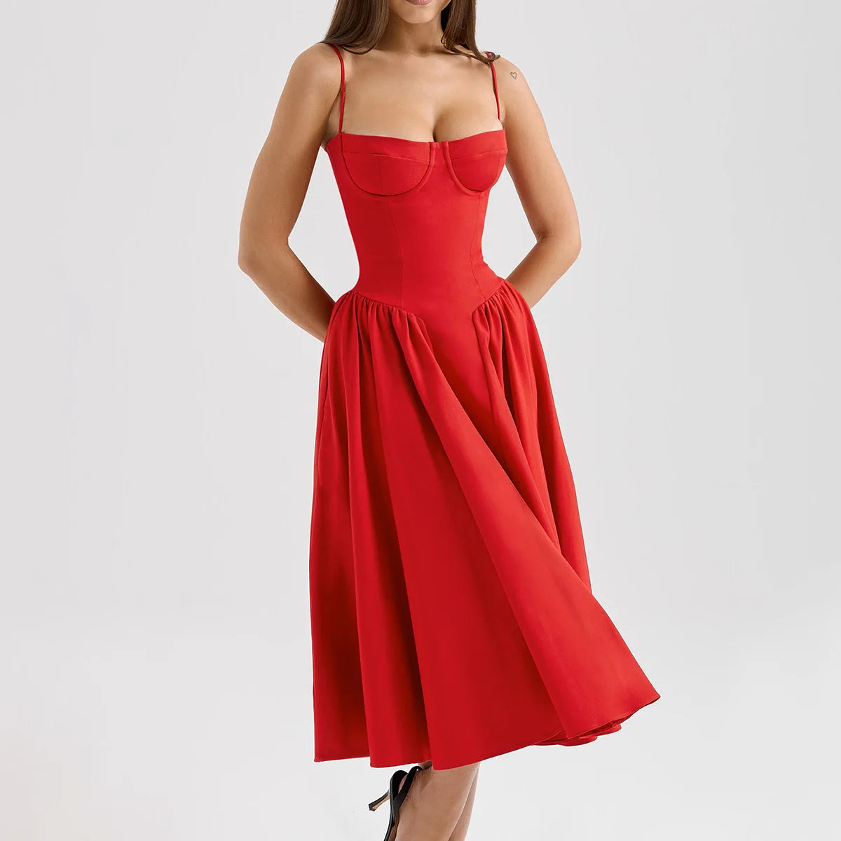 Camille Corset Midi Dress - Red