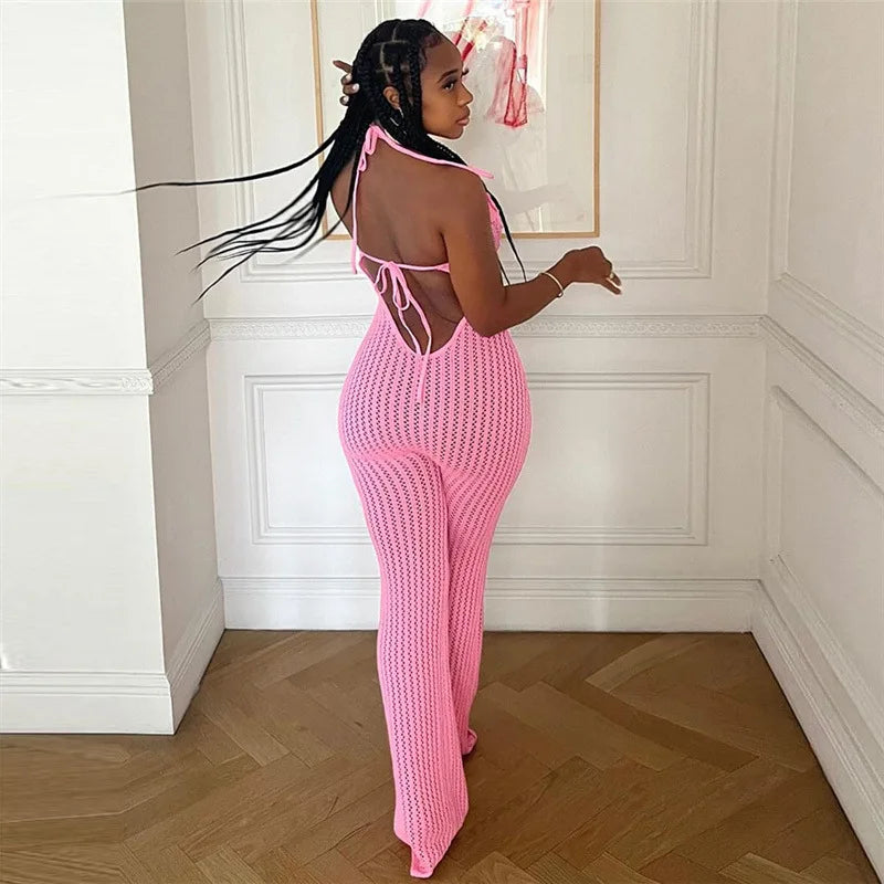Flora Lace-Up Crochet Jumpsuit
