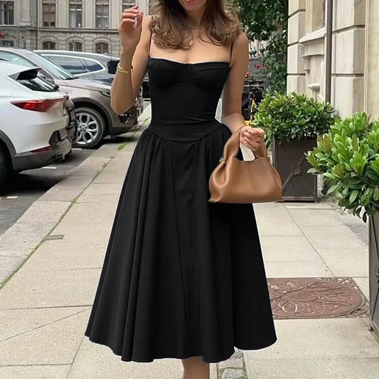 Camille Corset Midi Dress - Black