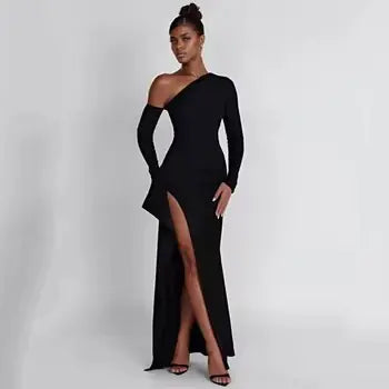 Naomi Slant Off-Shoulder Evening Dress