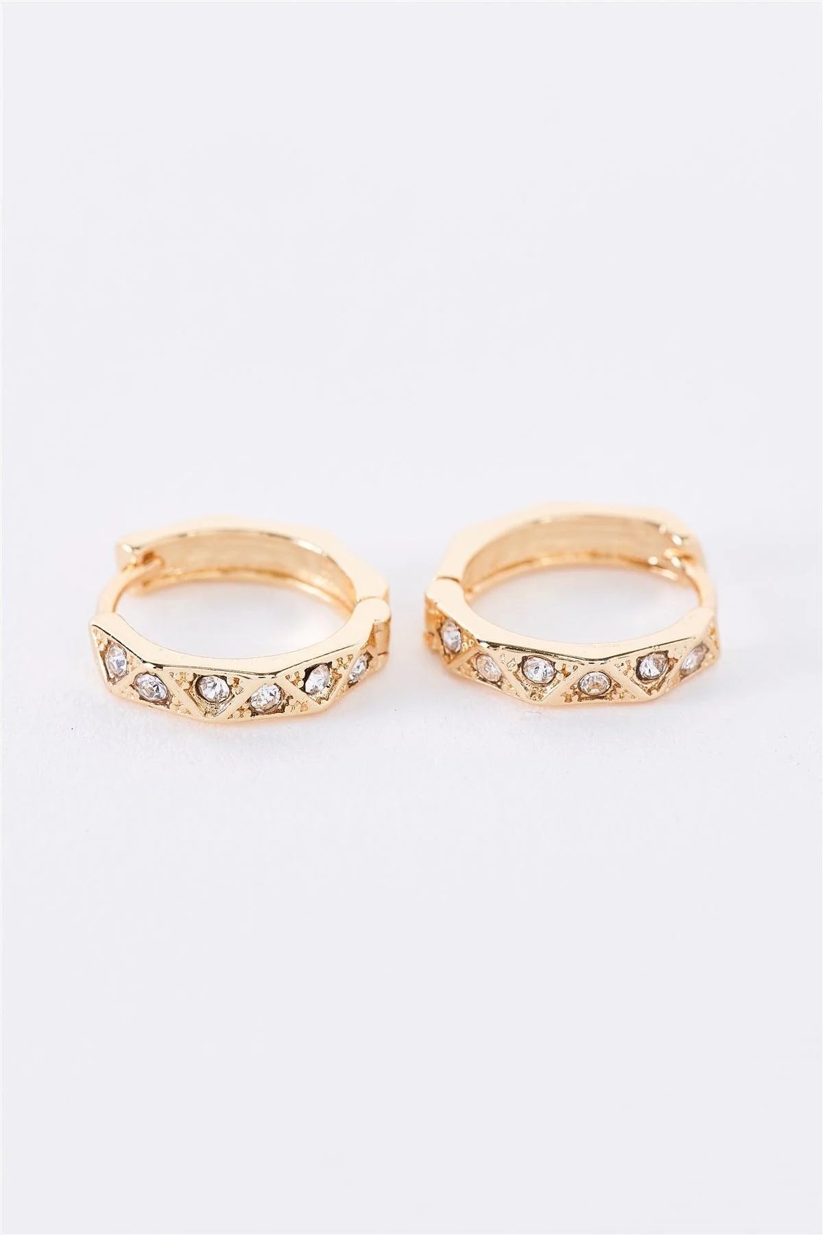 Gold Rhinestone Tiny Huggie Earrings